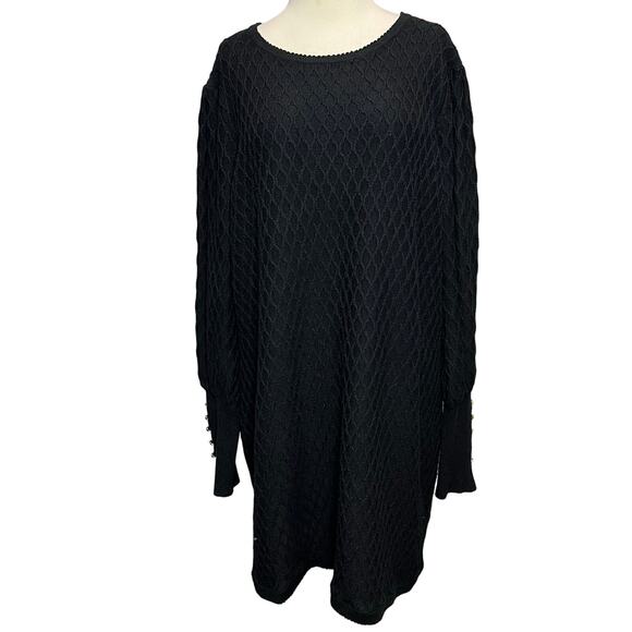 Lilly Pulitzer Sweater Dress XL Black Textured Cable Knit Button Cuffs Preppy - Picture 2 of 15